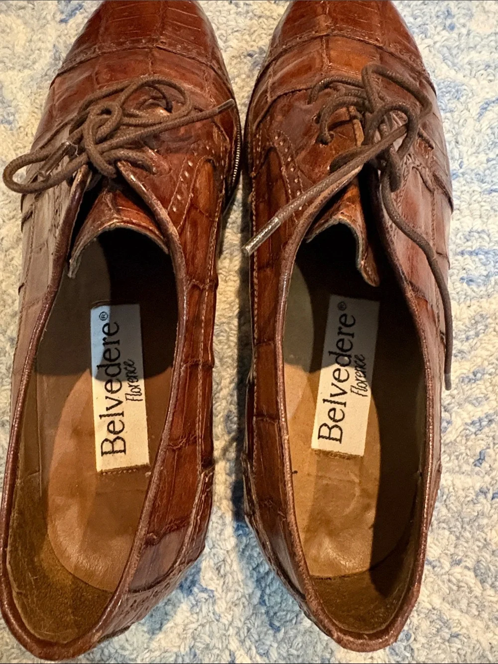 Belvedere Brown Croc-Embossed Leather Derby Shoes